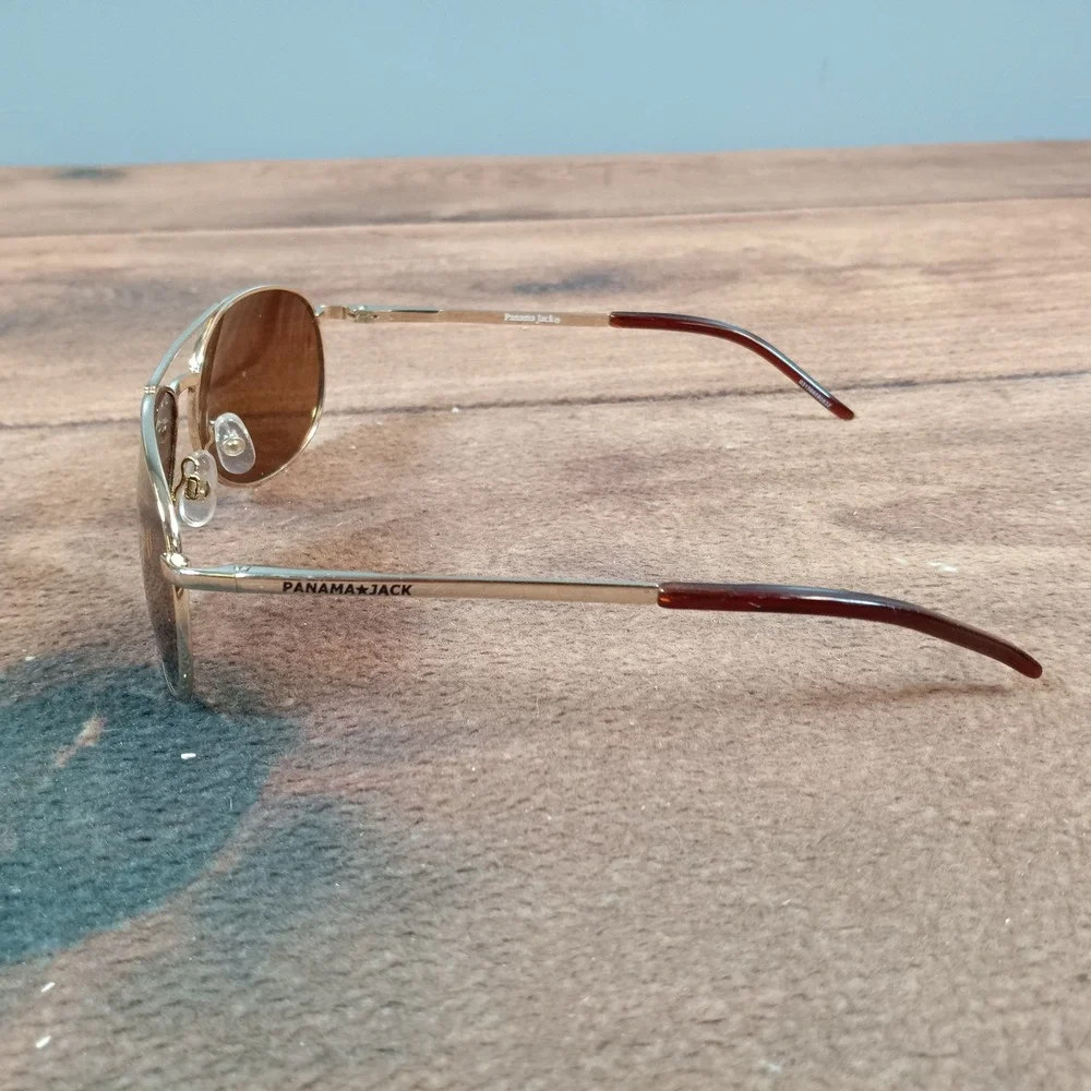 Panama Jack Gold Aviator Sunglasses Brown Tinted Lenses Unisex Classic Pilot